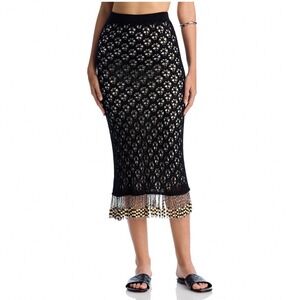 Capittana Sally Black Crochet Skirt Swim Cover-Up Beaded Fringe XS/S